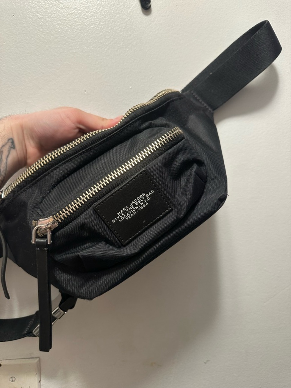 Marc Jacobs Black Nylon Belt Bag with Silver Zippers
